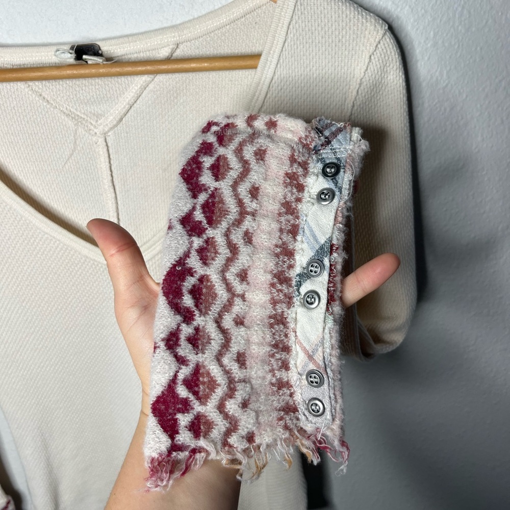 Free People We The Free Cream Waffle Knit Art School Cuff Long Sleeve Thermal - Picture 8 of 12